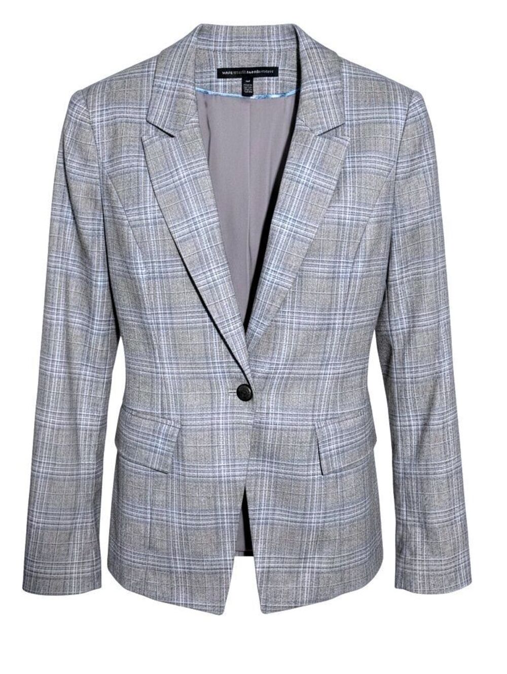 WHITE HOUSE BLACK MARKET Womens 4P Gray/White Plaid Stretch Career Blazer Jacket
